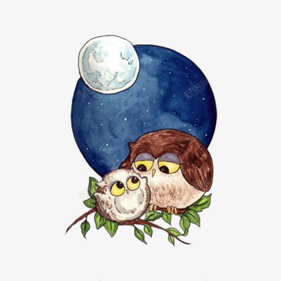 手绘卡通月亮与猫头鹰插画 点亮平面电商与科技页面的创意素材